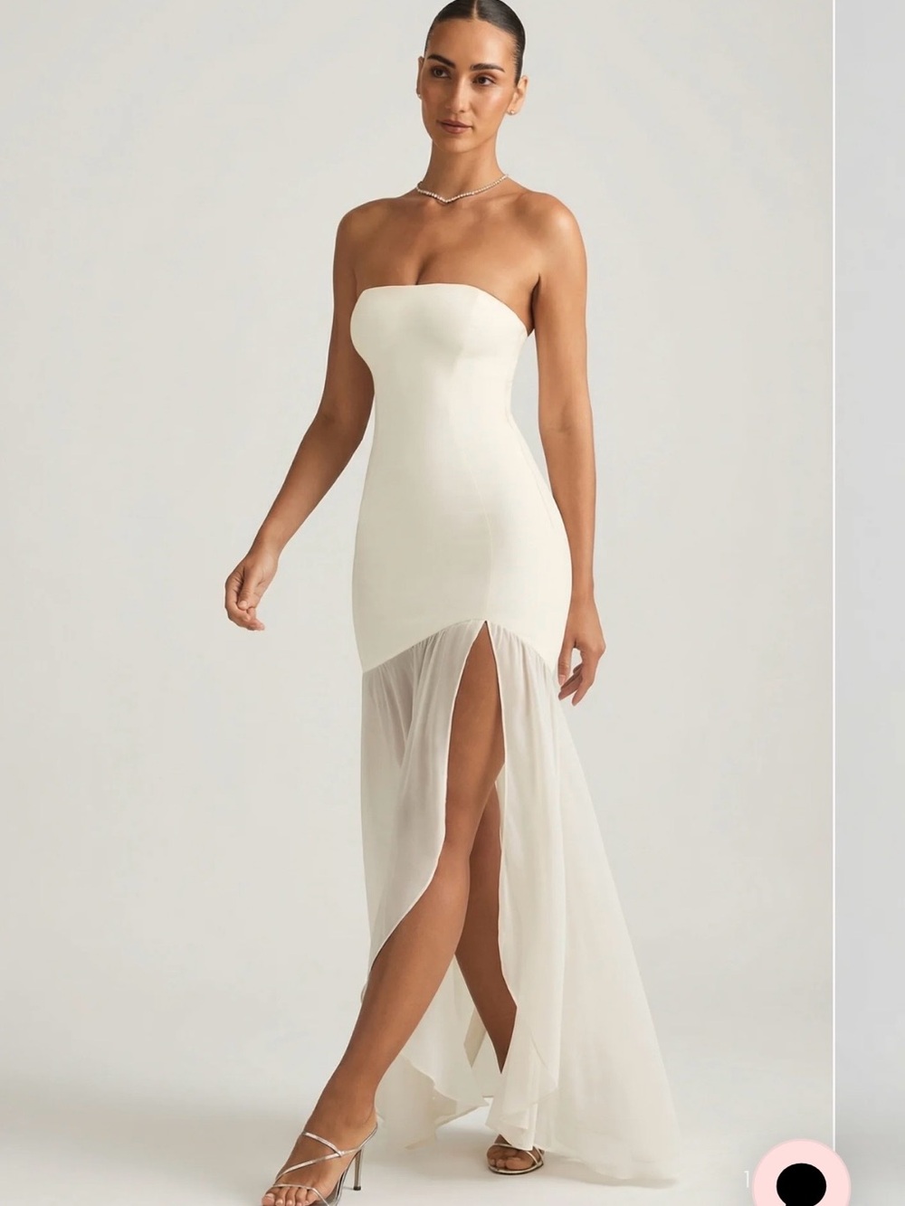 Oh Polly Strapless Cream Mermaid Gown with Sheer Split Skirt